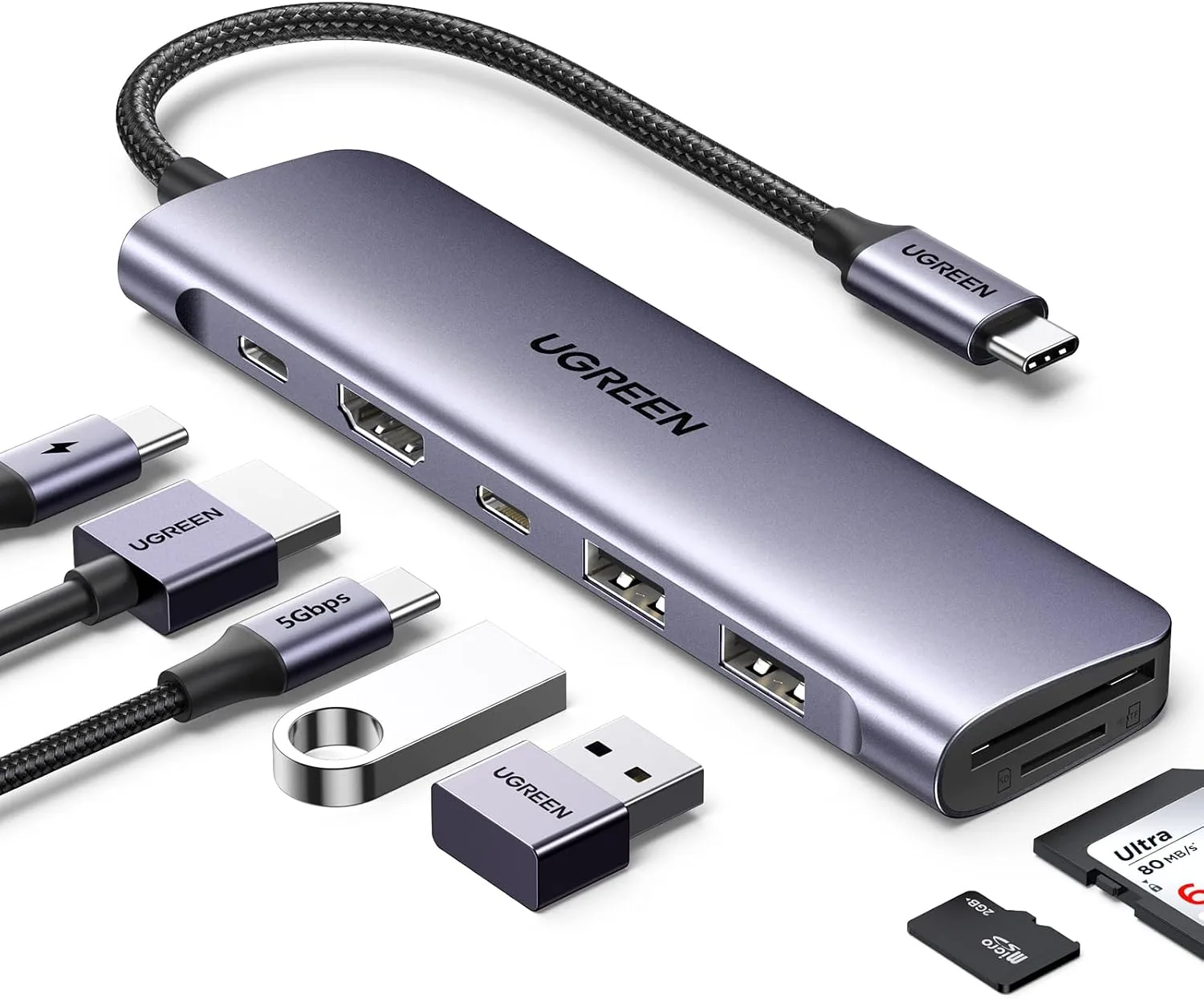 Hub USB-C UGREEN Revodok 7 em 1 cinza espacial