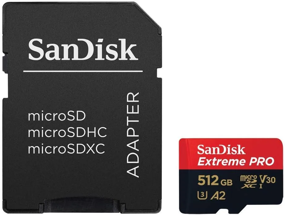 Cartão SanDisk Extreme microSDXC vermelho e dourado com adaptador SD